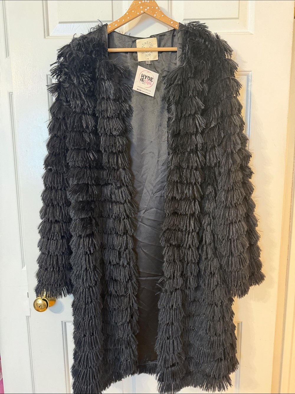 Fantastic Fawn Black Teddy Fringe Coat